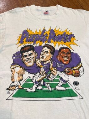 Vintage 1990 Minnesota Vikings Football Shirt Caricature Big Head Purple Power